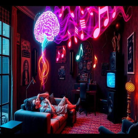 Neon brain in the interior of a room with a large windowの写真素材