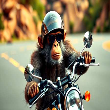 Monkey on a motorcycle in the desert of Baja California.の写真素材