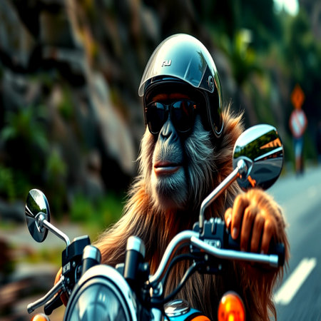 Monkey on a motorcycle.の写真素材