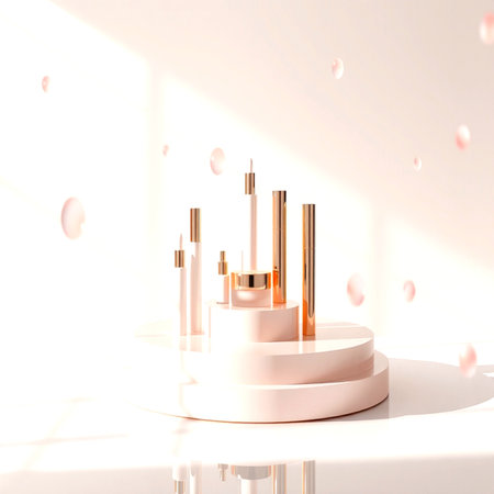 3d render, abstract minimal geometric forms. Glossy podium for product presentation, cosmetic advertising.の写真素材