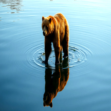 brown bear in the water, close-up of a wild animalの写真素材