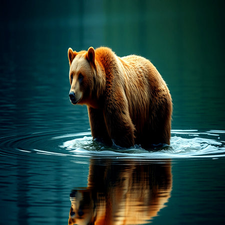 Brown bear in the water. Wildlife scene from nature. Brown bear in the lake.の写真素材