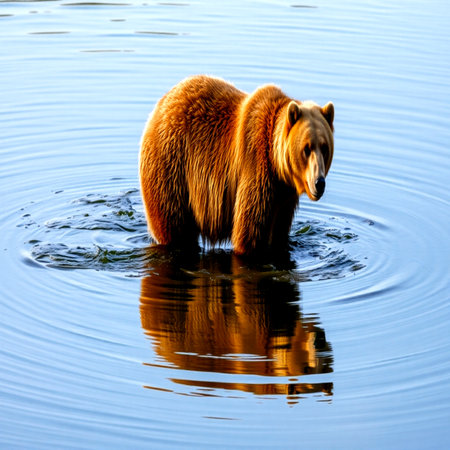 Brown bear swimming in the water. Kamchatka, Russia.の写真素材