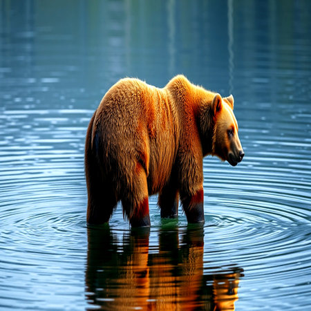 Grizzly bear in the water. Wildlife scene from natureの写真素材