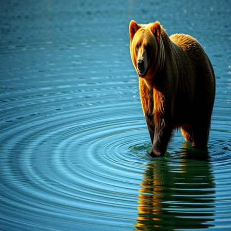 Brown bear in the water at sunset. Alaska. USA. Alaska. Toned.の写真素材