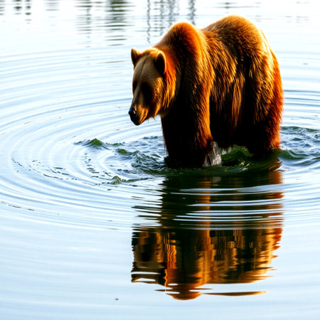 brown bear swimming in the water, summer season, close-upの写真素材