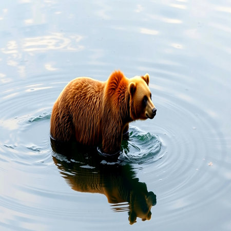 Brown bear swimming in the water. Autumn season. Russia, Siberiaの写真素材