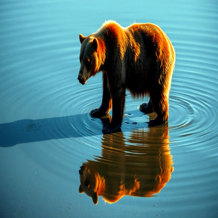 Bear on the lake in the evening. Wildlife scene from nature.の写真素材