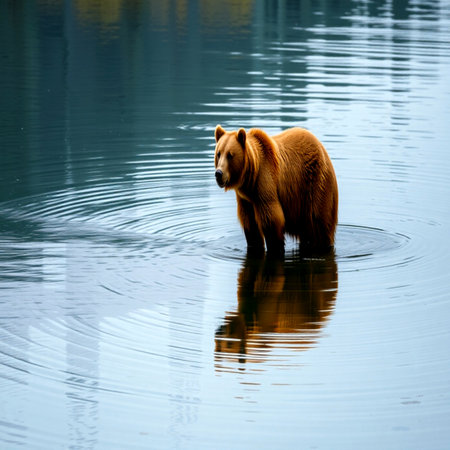 Brown bear in the water. Wildlife scene from nature. Brown bear in the water.の写真素材