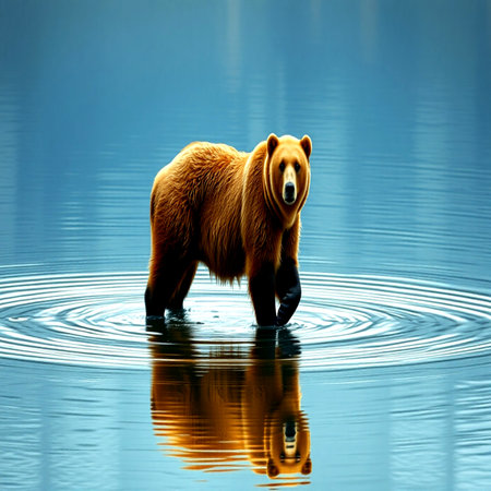 Grizzly bear in the water. Wildlife scene from nature.の写真素材