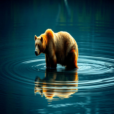 Grizzly bear in the water. Wildlife scene from nature.の写真素材