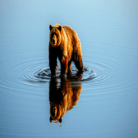 brown bear swimming in the water, summertime, Alaska, USA