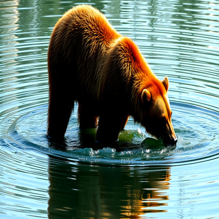 Brown bear drinking water in the lake. Wildlife scene from nature.の写真素材