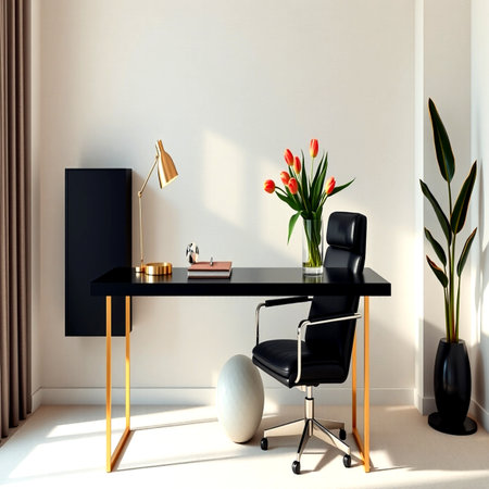 Modern office interior with black chair and table. 3D Rendering