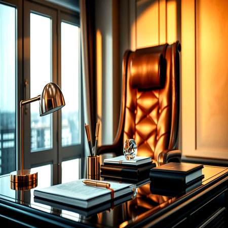 Luxury hotel room interior with leather armchair, books and table lamp. 3D Rendering