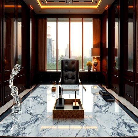 Luxury office with a black armchair. 3d rendering