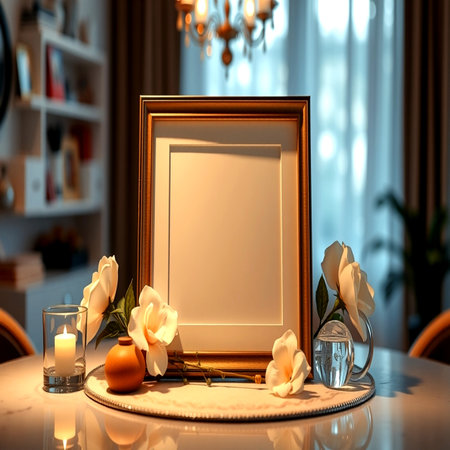 Mock up blank photo frame on the table. 3d rendering