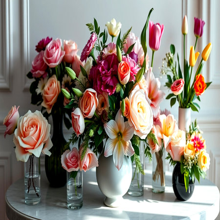 beautiful bouquet of different flowers in vase on the table