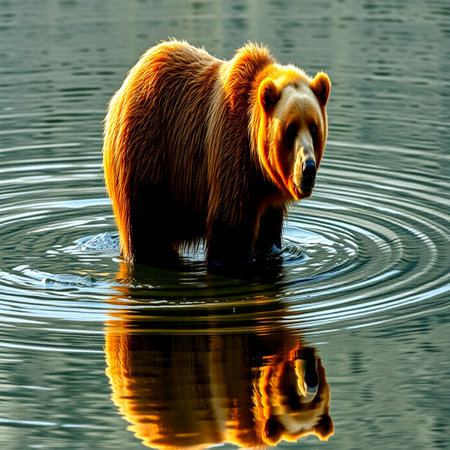 Grizzly bear in the water. Wildlife scene from nature.の写真素材