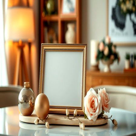 Photo frame and ornaments on the table in the living room
