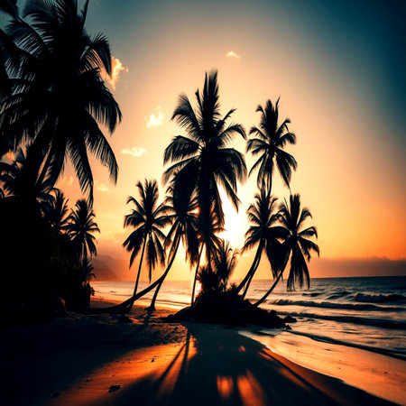 Beautiful tropical beach with coconut palm tree at sunset - Vintage Filterの写真素材