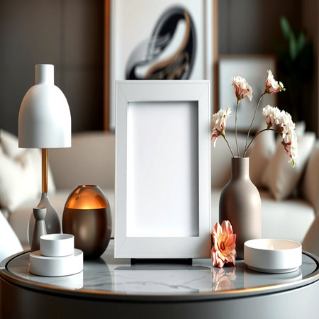 Mock up blank photo frame on the table. 3d rendering