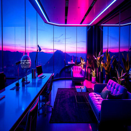 Luxury interior design of a modern office with a beautiful view