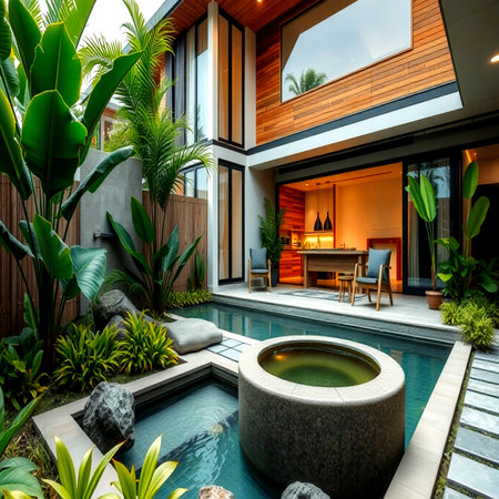 Luxury villa with swimming pool and patio. Nobody inside