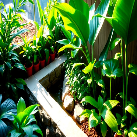 Green plants in the garden with sunlight. Beautiful landscaping in the garden.の写真素材