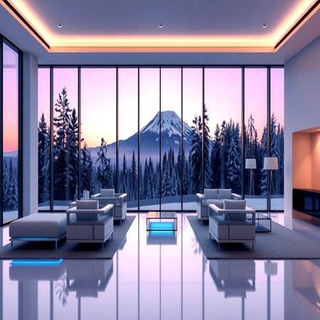 3d rendering  of  modern living room with  mountain viewの写真素材