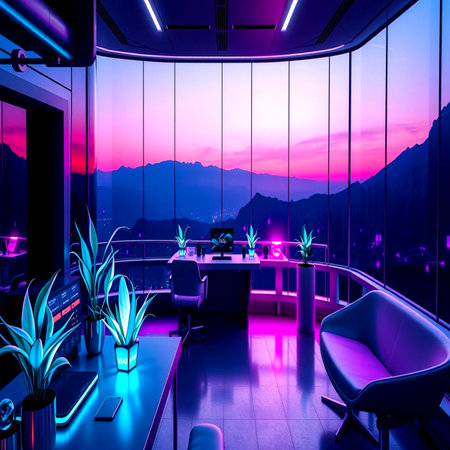 Luxury interior with panoramic view on the mountains