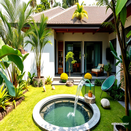Luxury villa with swimming pool and garden, Thailand.