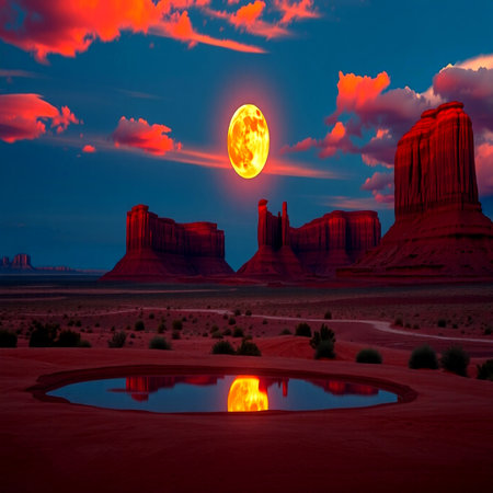 Moon in Monument Valley, Arizona, United States.の写真素材