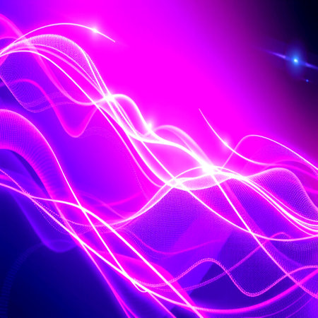 abstract purple background with smooth lines and glowing particles, vector illustration
