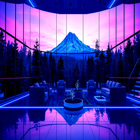 3d render of  Mountain fuji and terrace with sofaの写真素材