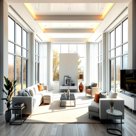 Modern bright interiors apartment 3D rendering  illustration computer generated imageの写真素材