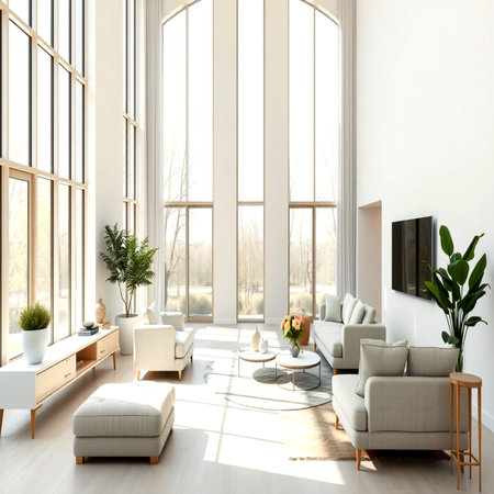 interior design modern bright room 3D rendering illustration computer generated imageの写真素材