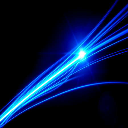 Abstract blue light rays on black background. Futuristic technology style.の写真素材