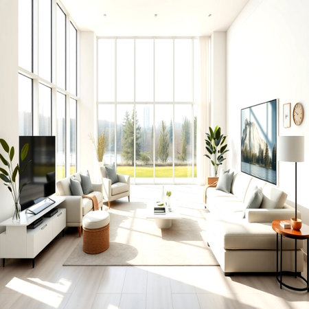 modern bright interiors apartment Living room 3D rendering illustration computer generated imageの写真素材