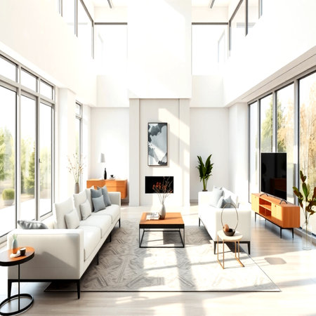 modern bright interiors apartment Living room 3D rendering illustration computer generated imageの写真素材