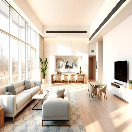 3d rendering of living room and dining room in modern house.の写真素材