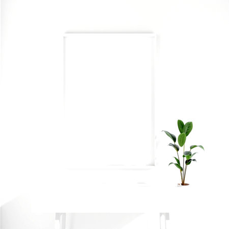 Blank picture frame on white wall. Mock up, 3D Renderingの写真素材