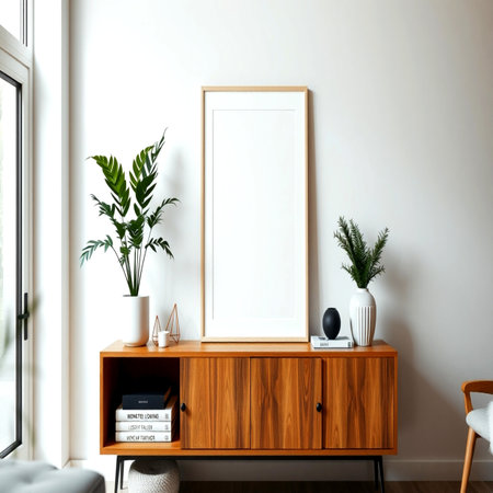 Mock up Poster frame in interior background, Scandinavian style, 3d renderの写真素材