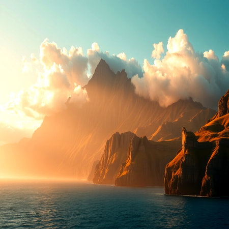 Mountain and sea. 3D illustration.の写真素材