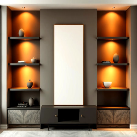 Mock up poster frame in modern interior background. 3d render