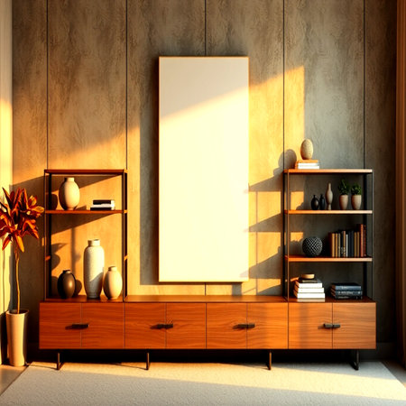 Mock up poster frame in living room interior. 3d render