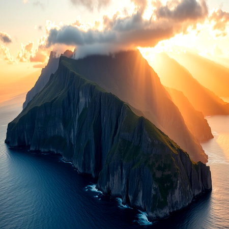 Sunset over the Faroe Islands, autonomous region of the Kingdom of Denmark.の写真素材