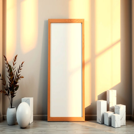 Blank vertical poster in modern interior. Mock up, 3D Rendering