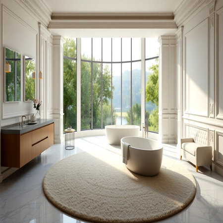 3d rendering luxury bathroom with bathtub in a classic style.の写真素材