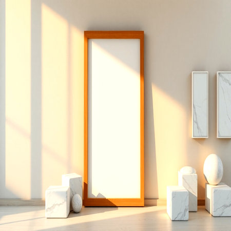 Mock up poster frame in modern interior background. 3d renderの写真素材